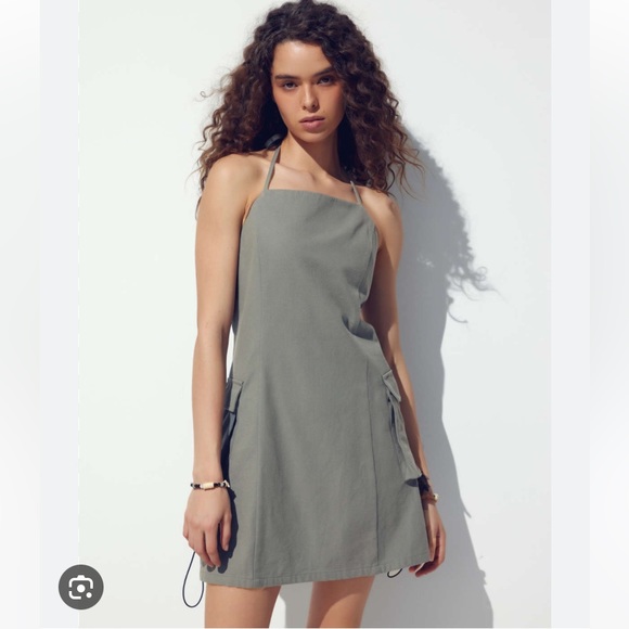 NWT Motel X Jacquie Schmidt bungee cord cargo pocket Mini halter tie neck dress - Picture 15 of 16